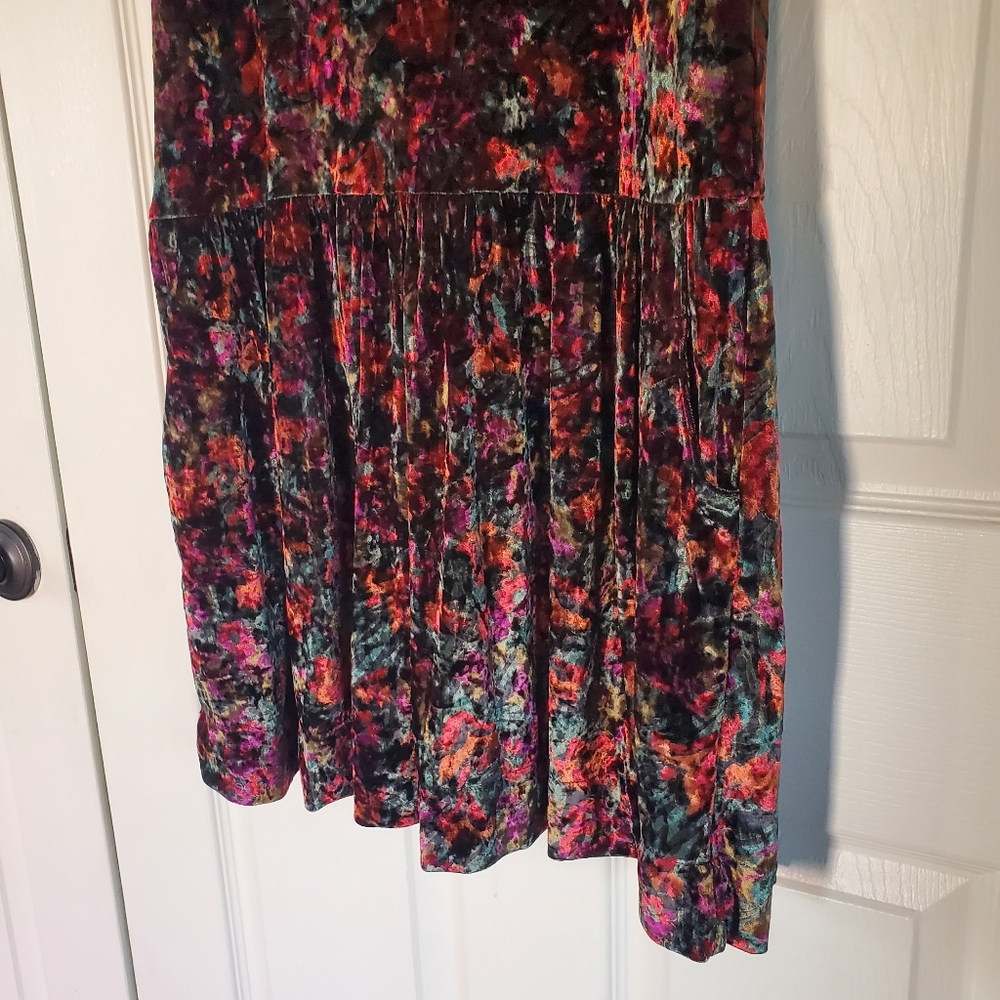 Free People Crushed Velvet Floral Burgundy Mini Dress Y2K Sleeveless Pullover Sm - Picture 3 of 12